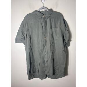 Mens Faherty  Green Short Sleeve Button Up Linen Shirt Sz XL